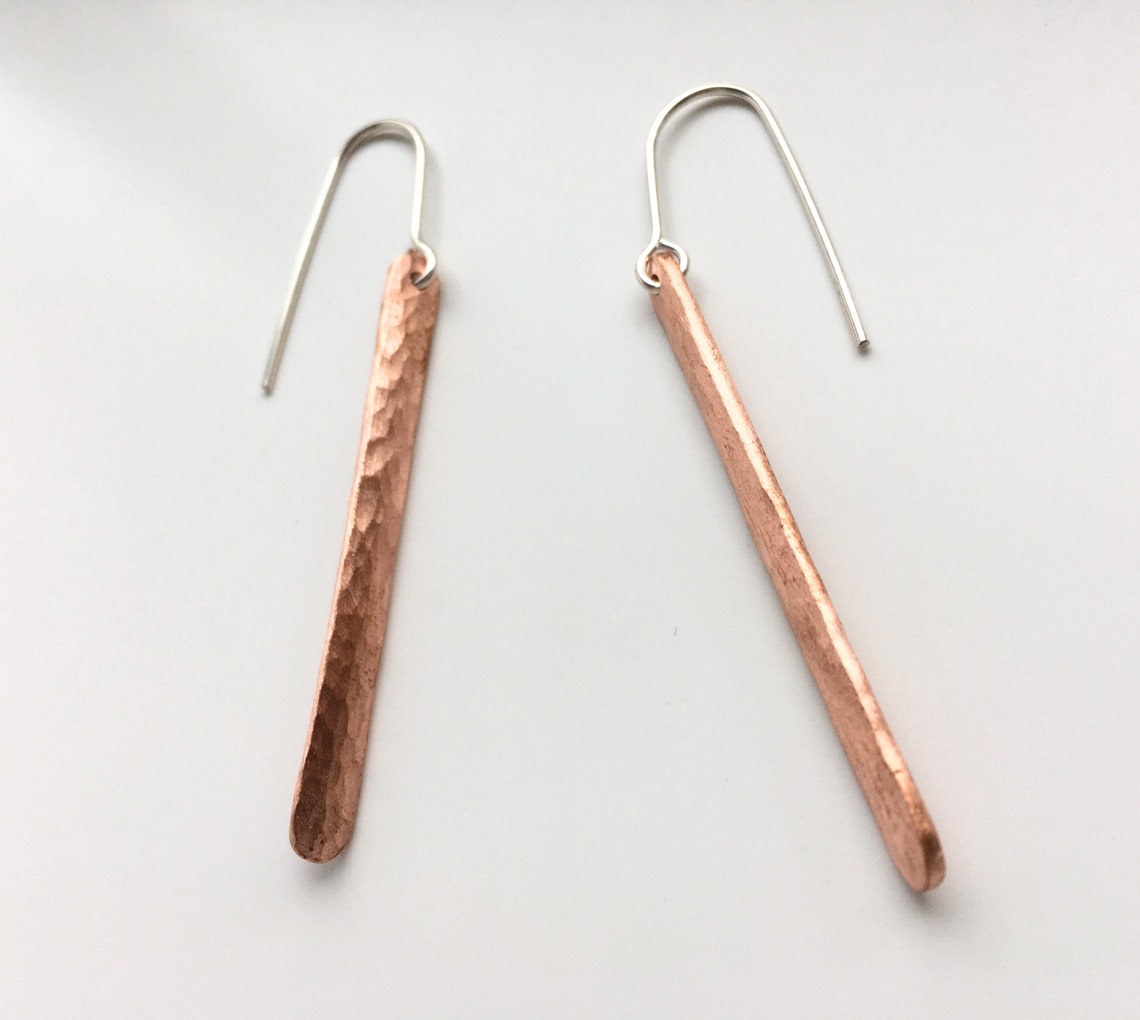 Rustic Copper Bar Earrings... Recycled Copper Wire, Ecofriendly, Hammered Copper Bar Earrings