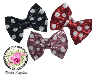 New!!  Polka Dot Sequin Bow, Minnie Mouse Ear Headband Bow, Decorate Your Own Headband, Bow Suppies, Headband Craft