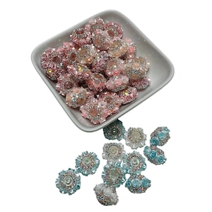 20mm Rhinestone and Flower Beads Mixed Flower Fancy Beads Chunky Beads, Fancy Beads for Pen DIY