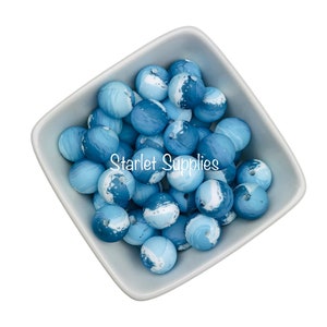 15mm Silicone Beads, Beaded Pen Beads, Pen Beads, Blue Beads