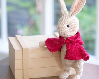 Amigurumi crochet doll - Sweet cuddly cream bunny rabbit in a removable knitted cape