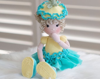 Amigurumi crochet doll - Cuddly sweet flower fairy doll in ballerina dress, removable flower hat and matching shoes