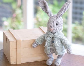 Amigurumi crochet doll - Sweet cuddly grey bunny rabbit in a removable knitted hoodie jacket