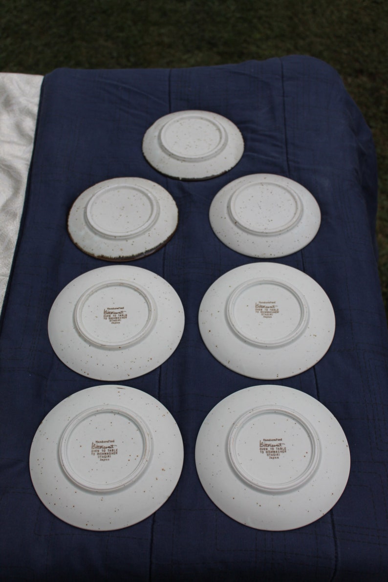 Otagiri Bittersweet Saucer Set of Seven Vintage 1970s Japanese Stoneware