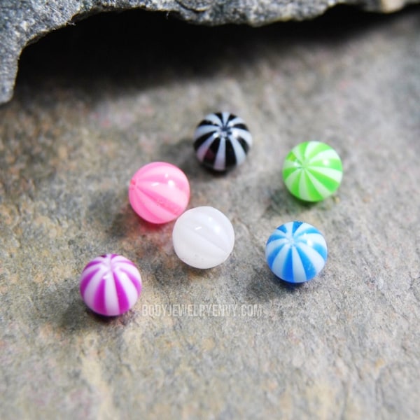 Replacement Captive Beads, 6 or 10 pack 4mm Acrylic "Beach Ball" Design CBR Extras for 20g 18g 16g 14g Body Jewelry Spare Parts Replacement