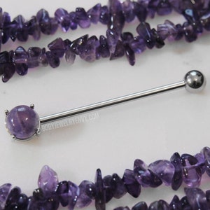 Amethyst Industrial Barbell, 316L Surgical Steel 14g 32mm 35mm 36mm 38mm 40mm 50mm 51mm Upper Ear Cartilage Bar Scaffold Piercing Jewelry