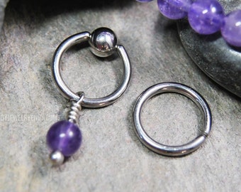 Amethyst Cartilage Jewelry Captive Bead Ring CBR or Bendable Hoop 316L Stainless Surgical Steel 20g/18g/16g/14g 6mm-19mm February Birthstone