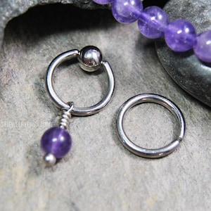 Amethyst Cartilage Jewelry Captive Bead Ring CBR or Bendable Hoop 316L Stainless Surgical Steel 20g/18g/16g/14g 6mm-19mm February Birthstone