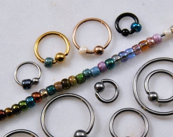 Beaded Captive Bead Ring - Surgical Steel/Titanium - 92 Bead Colors - Choose Size 20g/18g/16g/14g 6mm-19mm Color Silver/Rose Gold/Black CBR