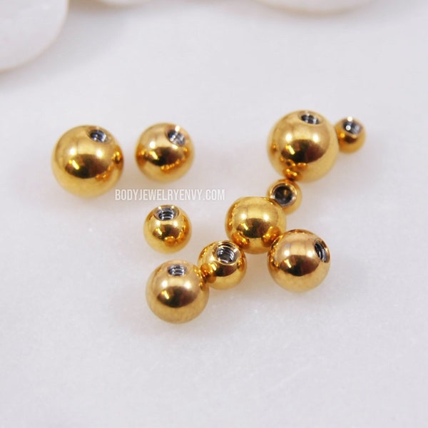 Gold End Beads Pack for 14g 12g 10g Choose Size 316L Surgical Steel Extra Balls Externally Threaded Body Jewelry Replacement Spare Part