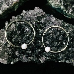 WHITE OPAL Captive Bead Ring - Surgical Steel/Titanium - Choose Size 16g/14g Color Silver/Gold/Rose Gold/Black Style Plain/Braided CBR