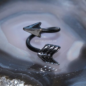 Black Arrow Twist, 16g 3/8" or 14g 7/16", 316L Stainless Surgical Steel, Tribal Arrow Cartilage Earring Navel Belly Conch Cartilage Helix