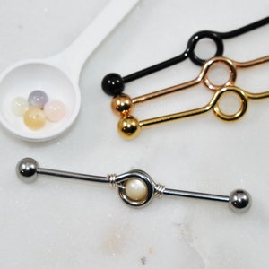 MOTHER OF PEARL Industrial Barbell 14g 32mm/35mm/38mm 316L Surgical Steel Silver/Gold/Rose/Black Loop Cartilage Piercing Bar Pink/White/Gray