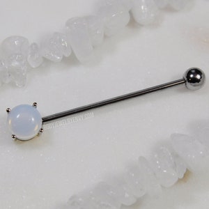 Opalite Industrial Barbell, 14g 32mm/35mm/36mm/38mm/40mm/50mm/51mm, 316L Surgical Steel Upper Ear Cartilage Bar Scaffold Piercing Jewelry