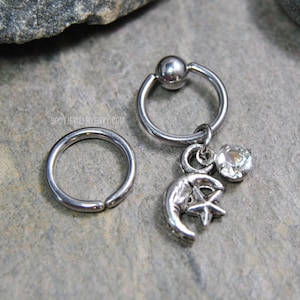 Star Moon Cartilage Sieraden, Captive Bead Ring CBR of Buigbare Hoop 316L RVS Chirurgisch Staal 20g/18g/16g/14g 6mm-19mm CZ Gem Charm
