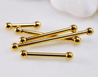 1 Gold IP Small Straight Barbell 16g 14g 6mm-25mm Tiny End Beads 316L Surgical Steel Nipple Ring Ear Cartilage Helix Tongue Industrial Bar