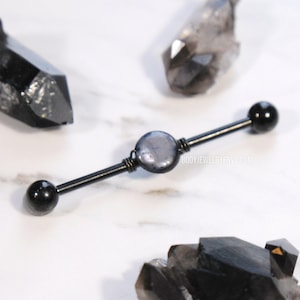 Mother of Pearl Wire-Wrapped Industrial Bar, Titanium or 316L Surgical Steel 14g 16g 32mm 35mm 38mm Long Barbell Double Cartilage Piercing