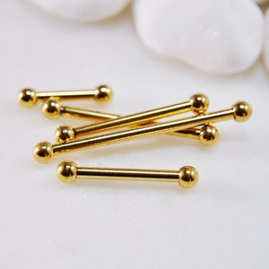 Small Straight Barbell, Gold IP 316L Surgical Steel, Tiny End Beads, Choose 16g/14g 6mm-25mm Basic Piercing Ear Cartilage Bar SINGLE or PAIR