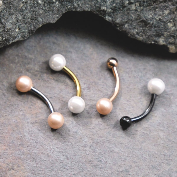 16g Pearl Curved Barbell, 6mm-12mm 316L Stainless Surgical Steel Silver Rose Gold Black Eyebrow Snug Belly Ring Cartilage Rook Anti-Tragus