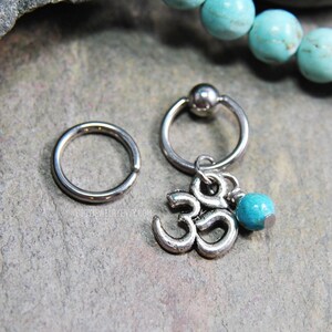 Om Riverstone Cartilage Jewelry Captive Bead Ring CBR or Bendable Hoop 316L Stainless Surgical Steel 20g/18g/16g/14g 6mm-19mm Turquoise Ohm