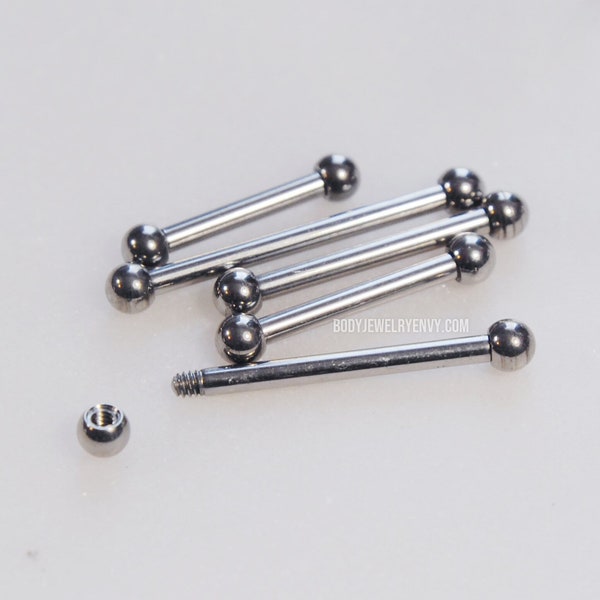 Titanium Small Straight Barbell, Tiny Externally Threaded Basic Ends, SINGLE or PAIR 16g/14g 6mm-24mm, Silver Ear Cartilage Bar Industrial