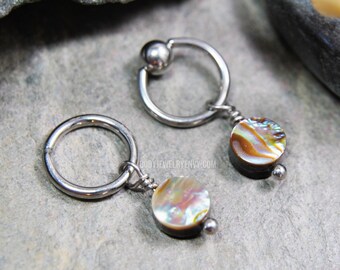 Abalone Shell Cartilage Jewelry Captive Bead Ring CBR or Bendable Hoop 316L Stainless Surgical Steel 20g/18g/16g/14g 6mm-19mm Natural Charm