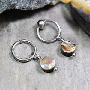 Abalone Shell Cartilage Jewelry Captive Bead Ring CBR or Bendable Hoop 316L Stainless Surgical Steel 20g/18g/16g/14g 6mm-19mm Natural Charm