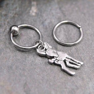 Deer Cartilage Jewelry, 316L Stainless Surgical Steel 20g/18g/16g/14g 6mm-19mm Captive Bead Ring CBR or Bendable Hoop, Cute Silver Doe Charm