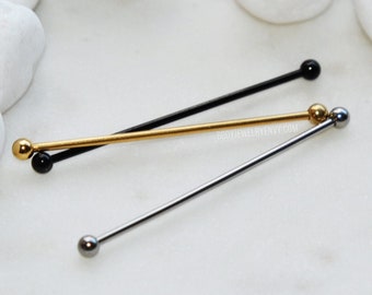 Small Industrial Bar 16g 14g 316L Surgical Steel 38mm 35mm 32mm 30mm Silver Gold Rose Black Ear Cartilage Barbell Scaffold Piercing Tiny End