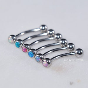 Single Opal Curved Barbell, 16g 6mm-12mm, 316L Stainless Surgical Steel, Small Belly Ear Cartilage Rook Anti-Tragus Eyebrow, CHOOSE COLOR