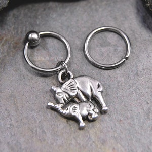 Elephant Cartilage Jewelry, Captive Bead Ring CBR or Bendable Hoop 316L Stainless Surgical Steel 20g/18g/16g/14g 6mm-19mm, Cute Silver Charm