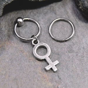 Feminism Cartilage Jewelry, Captive Bead Ring CBR or Bendable Hoop 316L Stainless Surgical Steel 20g/18g/16g/14g 6mm-19mm Silver Woman Charm