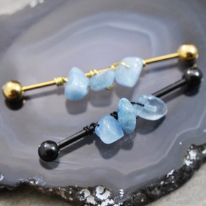 Wire Wrap Aquamarine Industrial Bar 316L Stainless Surgical Steel Cartilage Piercing Choose 16g 14g 30mm 32mm 35mm 38mm Gold Rose Gold Black