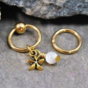 Tiny Sea Star Cartilage Jewelry Captive Bead Ring CBR/Bendable Hoop Gold 316L Stainless Surgical Steel 20g/18g/16g/14g 6mm-12mm White Stone