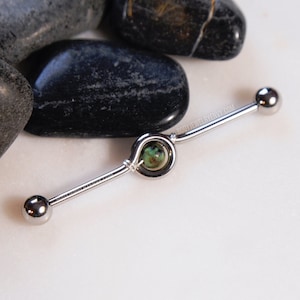 Barra industriale con anello avvolto in filo di turchese africano, piercing alla cartilagine in acciaio chirurgico inossidabile 316L da 14 g, 32 mm, 35 mm, 38 mm, argento, oro, rosa, nero