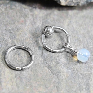 Wire-Wrapped Opalite Cartilage Jewelry Captive Bead Ring CBR or Bendable Hoop 316L Stainless Surgical Steel 20g/18g/16g/14g 6mm-19mm Charm