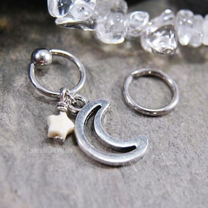 Joias de cartilagem estrela lua de jade, anel de conta cativa CBR ou argola dobrável aço cirúrgico inoxidável 316L 20g/18g/16g/14g 6mm-19mm gema amarela