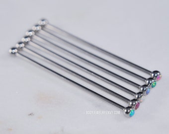 Tiny Opal Industrial Bar Barbell 16g 30mm 35mm 38mm 316L Stainless Surgical Steel Upper Ear Cartilage Scaffold Piercing Jewelry CHOOSE COLOR