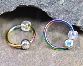 Rainbow AB Captive Bead Ring, 16g 10mm 316L Stainless Surgical Steel, Septum Cartilage Daith Helix Tragus Nipple Navel Smiley, Ready to Ship
