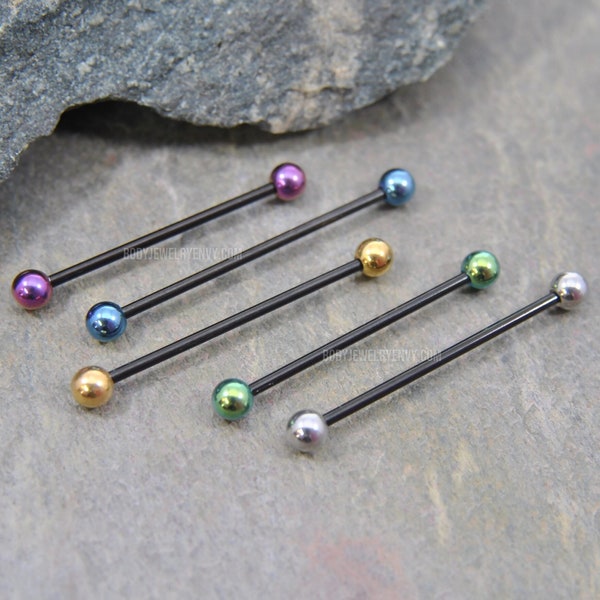 Black IP Mix Color Industrial Bar 14g 316L Stainless Surgical Steel Upper Ear Cartilage Barbell Piercing Jewelry Blue Green Purple Rose Gold