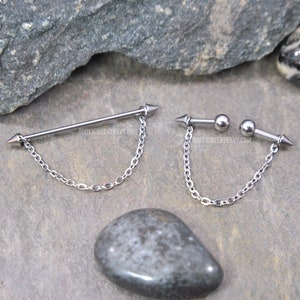 Spike Chain Industrial Bar 16g 14g 6mm-51mm 316L Surgical Steel Short/Long Double Helix Cartilage Straight Barbell Scaffold Piercing Jewelry