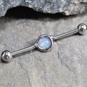Opalite Wire-Wrapped Loop Industrial Bar 14g 316L Stainless Surgical Steel Cartilage Piercing 32mm 35mm 38mm Silver Gold Rose Gold Black