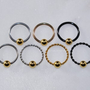 YELLOW GOLD Captive Bead Ring - Surgical Steel/Titanium - Choose Size 20g/18g/16g/14g Color Silver/Rose Gold/Black Style Plain/Braided CBR