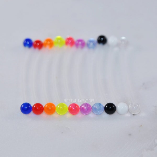 Flexible UV 14g PTFE Barbell, Choose Length and Acrylic Bead Colors, Hypoallergenic, Piercing Retainer, Industrial Bar, Pregnancy Belly Ring