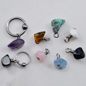 Gemstone Chip Belly Ring or Cartilage Hoop, Choose 14g 16g 18g 20g 6mm-19mm, 316L Surgical Steel Silver Tragus Earring Conch Helix Navel Bar