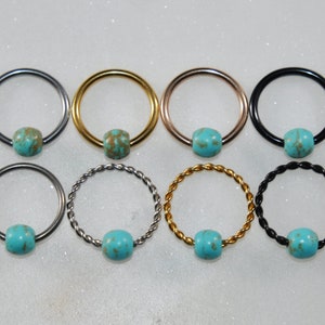 AQUA TURQUOISE MAGNESITE Captive Bead Ring, Surgical Steel/Titanium Size 16g/14g Color Silver/Gold/Rose Gold/Black Style Plain/Braided Cbr image 1