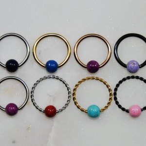10 COLORS ~ RIVERSTONE Captive Bead Ring, Surgical Steel/Titanium Size 16g/14g Color Silver/Gold/Rose Gold/Black Style Plain/Braided CBR