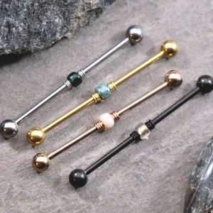 Beaded Industrial Bar, 16g or 14g Silver/Gold/Rose/Black 316L Stainless Surgical Steel Choose 30mm/32mm/35mm/38mm Cartilage Piercing Barbell