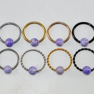 LAVENDER RIVERSTONE Captive Bead Ring, Surgical Steel/Titanium Size 16g/14g Color Silver/Gold/Rose Gold/Black Style Plain/Braided Cbr Purple