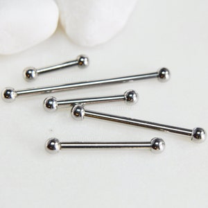 Small Straight Barbell, Basic Tiny Ends, Choose SINGLE or PAIR 18g/16g/14g 6mm-26mm 316L Surgical Steel, Silver Ear Cartilage Bar Industrial